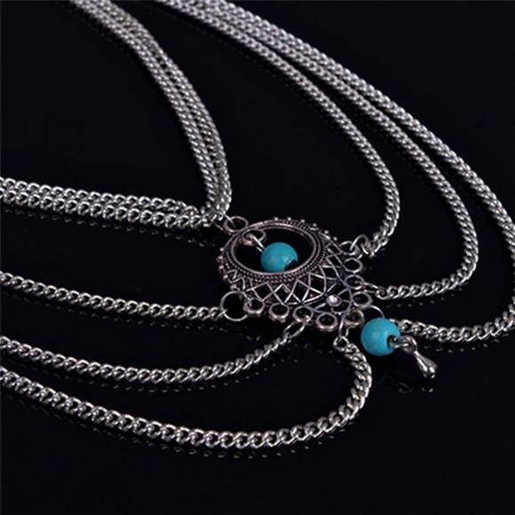 Gypsy Turquoise Bead Layer Boho Chain Anklet 2 pcs - Picture 6 of 7
